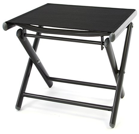 Nexos klappbarer Alu Hocker Sitzhocker Textilene schwarz Gestell anthrazit für Camping Garten Terrasse Balkon Klapphocker faltbar Klappstuhl pflegeleicht witterungsbeständig