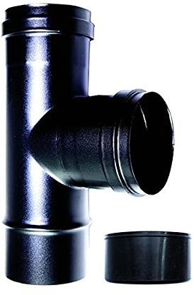 Raccordo caldaia a T 90 fm-f DN 100 mm smaltato 600 gradi stufa pellet tubo nero CE Made in Italy