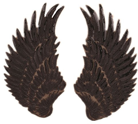 Zhiheng 1 Pair Jumbo Angel Wings Sequin Patches Iron on Sew on Appliques Embroidered Motif for DIY Clothing Accessories (Black)
