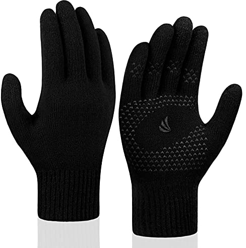 Coskefy Winter Knit Gloves - Touchscreen Thermal Wool Lined Texting Running Gloves for Men & Women