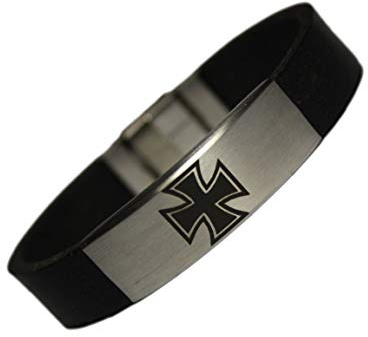 Tinasfunshop Herren Lederarmband XXL Gravurplatte mit Laser Gravur Eisernes Kreuz Magnetverschluß (20)
