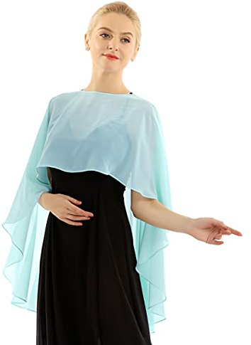 TiaoBug Damen Chiffon Stola Schal Poncho Vorne Kurz Hintern Lang Umhang Cape asymmetrisches Oberteil über festliche Kleider Brautkleid Accessoire Mint Grün Einheitsgröße
