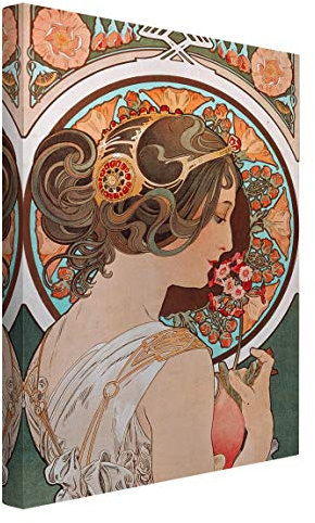 Bilderwelten Leinwandbild - Alfons Mucha - Schlüsselblume Kunstdruck Hochformat, 90 x 60 cm