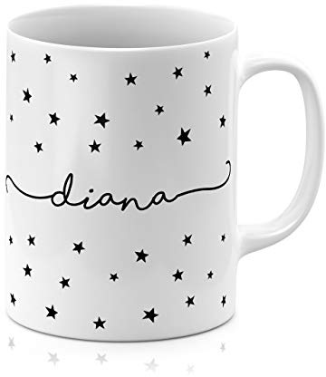 Tirita Personalised Mug Initial with Name, Custom Gift for Mum, Dad, Kids or Girls. [07 - Black Stars Name]