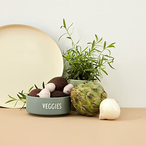 Design Letters Snack Schale VEGGIES | Ideal als Salatschüssel, Müslischalen, Rührschüssel, Servierschale | Porzellan Snackschale mit Eingravierten Buchstaben | Geschenke für Frauen, Männergeschenke
