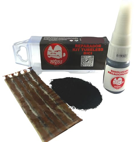 MIGOU BCN Kit Reparacion Tubeless (+ 5 mechas) - Vulcanizado Neumáticos Repara pinchazos tamaño Grande Sella Cortes y Rajas Grandes antipinchazo vulcanizante
