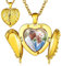Custom4U Memorial Herz Flügel Medaillon Halskette Gold mit Bild/Text/Wunsch Gravur Damen Frauen Kupfer Engelsflügel Fotokette Gold zum Öffnen für Bilder