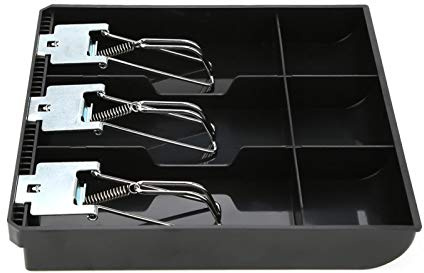 Cassetto per cassa, cassetto di cassa con inserto per registratore di cassa, vassoio di ricambio per cassa, tre scatole con clip in metallo (nero)