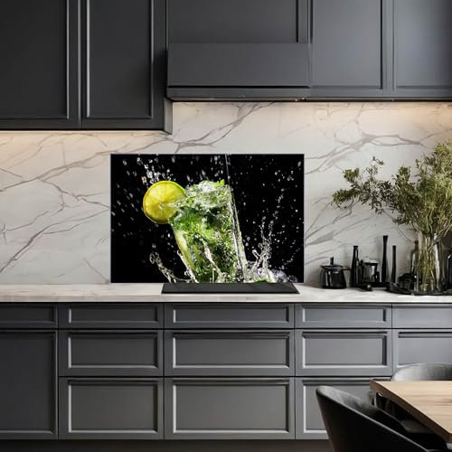 banjado Küchenrückwand Glas ohne Bohren 60x40cm – Glasrückwand Küche mit Motiv Cocktail/Spritzschutz Küchenrückwand Glas/selbstklebende Küchenrückwand Platte - magnetisch & beschreibbar