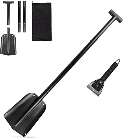 72 HRS Zusammenklappbare 4-in-1 Aluminium-Schneeschaufel + Eiskratzer – Schneeräumung im Winter, Notfall-Set für Fahrzeug, Auto, Van, SUV, LKW, Schneemobil, Camping, 68.6 cm,109.2 cm)