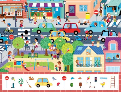 NATHAN - Kinderpuzzle - 30 Teile - In der Stadt (Suchen und Finden) - Mädchen oder Junge ab 4 Jahren - Hochwertiges Puzzle - Dicker und Stabiler Karton - Everyday & City - 86151