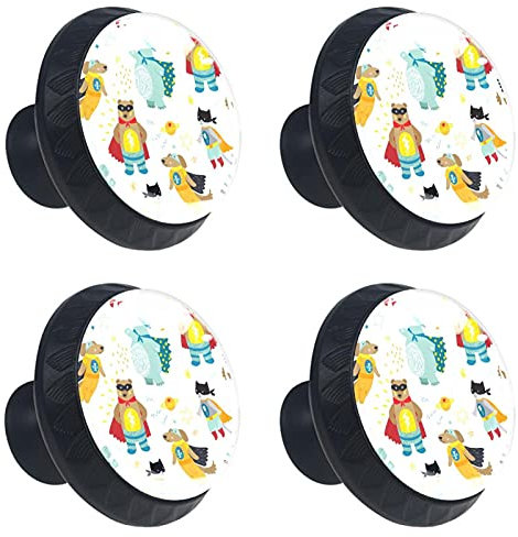 4Er-Pack Schwarze Möbelknöpfe Runde Türgriffe Hund Und Katze Hippo Umhang Schubladengriffe Knöpfe Für Kinderzimmer Schrank Schrank Kleiderschrank