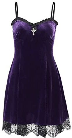 DINGJIUYAN Gothic Mini Dress Women Spaghetti Straps Vintage Black Cut Out Leg Slit Short Goth Party Dresses