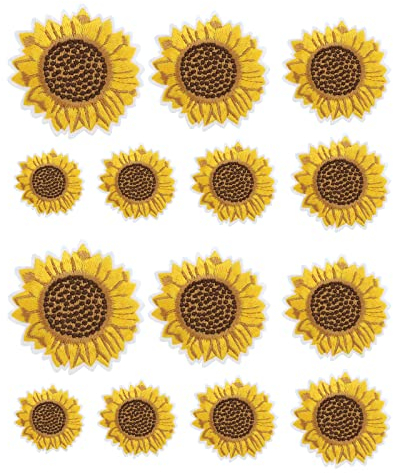 OTOTEC 14 Stücke Sonnenblumen Stickerei Patch Aufbügeln Applikationen mit Blumenmuster Nähen Reparatur Zubehör Dekoration für DIY Nähen Kleidung Jeans Hüte 7 Größe