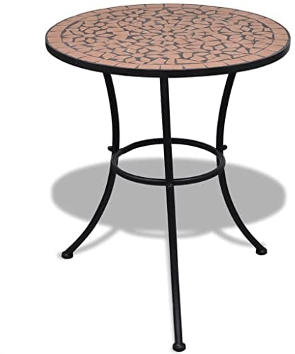 Makastle Bistrotische Blumenhocker Rund 60 x 70 cm Metall Mosaik Beistelltisch Balkontisch Gartentische Terrassentisch Balkon Steinmosaik Garten Gartentisch Indoor Outdoor, Terracotta-Rot
