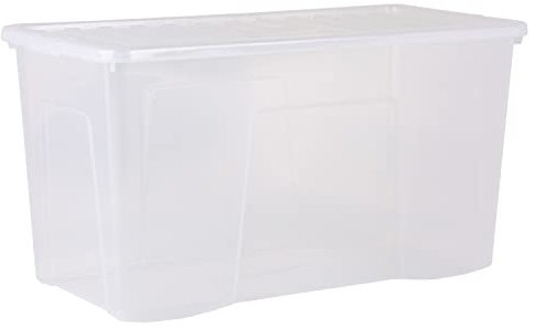 Wham Crystal 3x 110L Plastic Storage Boxes with Lids. Clear, Extra Large, Strong (Pack of 3, 110 Litre) Made in the UK