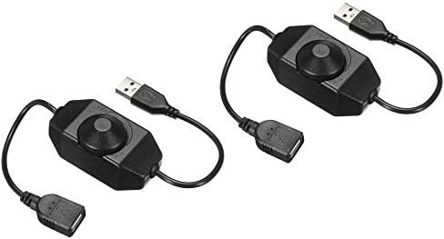 sourcing map 2 Stück LED Streifen Dimmer Schalter 5V DC USB Buchse auf Stecker erlängerungskabel mit Drehschalter Controller für LED Streifen Schwarz