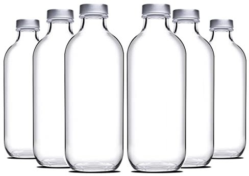 JUANIO Lot de 6 bouteille en verre avec bouchon à vis, carafe pour l'eau, jus, capacité 50 cl - Ø 7 x Hauteur 20.5 cm