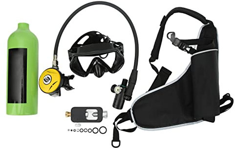 Tbest Réservoir de Plongée sous-Marine 1L, Mini Réservoir de Plongée Bouteille D'oxygène Kit de Plongée sous-Marine avec Adaptateur de Sac de Sangle pour Lunettes de Plongée, Prise en