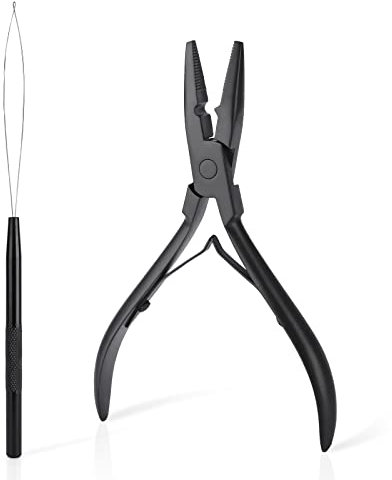 EHDIS Hair Extensions Tools Kit - Stainless Steel Pliers for Hair Apply&Remove Micro Ring Loop and Loop Needle Threader Tool, for Micro Rings Nano beads Styling Accessories, Black