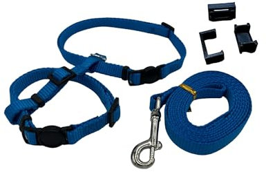 4 in 1 Katzengeschirr - Katzengeschirr für Tracker/Spaziergänge, Halsband mit/ohne Sicherheitsverschluss (Blau, S (2-3kg))