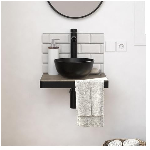 MOB-IN Meuble Lave-Mains Soho Plan Fin et Porte Serviette Face Vasque Noire