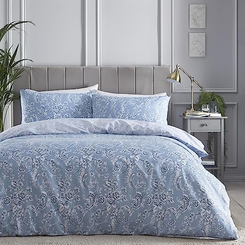 Charlotte Thomas Wedgewood Duvet Cover Set Reversible Bedding Blue Floral Bedding with Pillowcases Double