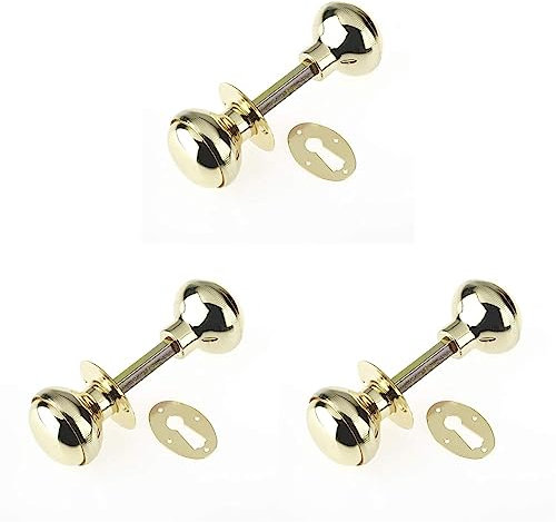 Yale P405-PB Rim Knob (Pack of 3), Brass, 43 mm, Polished Brass Finish, Ambidextrous, Lockable, Indoor Use, Classic Style, Door Knob
