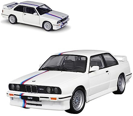 HTLNUZD Bburago 1/24 Alloy Supercar for BMW M3 E30 Racing Car Die Cast Collection Vehicles Miniature Scale Model Collectible Gift (White)