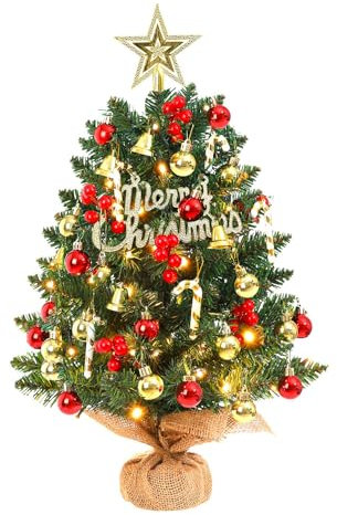 SVNVIOZ Mini Weihnachtsbaum mit Weihnachtskugeln, 50cm Kleiner mit Stern-Baumspitze und , Tisch Weihnachtsbaum künstlich geschmückt für Weihnachten Deko