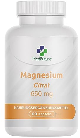 Magnesiumcitrat 650 mg - Hochdosiertes Magnesium 100 mg - 60 Kapseln - Magnesium Citrate für Muskel- und Nervenfunktion - Unterstützung des Energiestoffwechsels - Made in EU