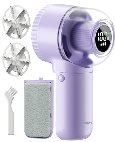 coldSky Fabric Shaver, 𝟮 𝗶𝗻 𝟭 Lint Remover with Brush, 1200mAh Sweater Shaver with Digital Display,3 Speeds Lint Shaver, 6-Leaf Blades Lint Remover for Clothes, Sofa, Bedding,Purple