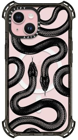 CASETiFY Bounce Case for iPhone 15 [6X Military Grade Drop Tested / 21.3ft Drop Protection/Compatible with Magsafe] - Black Kingsnake - Clear Black