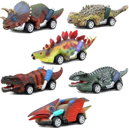 YOUYIKE Dinosaurier Auto Spielzeug, 6 Stück Dinosaurier, Pullback Kleines Auto, Dinosaurier, Spielzeug für Jungen, Mädchen, 3 4 5 6 7 8 Jahre
