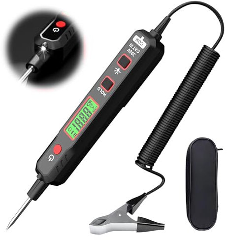 Spannungsprüfer KFZ, Phasenprüfer,Berührungsloser Spannungsprüfer, DC 2V-100V Voltage Tester mit Hintergrundbeleuchtung, LED-Taschenlampe, LCD-Anzeige, Summer Tester, für Elektrischen Problemen