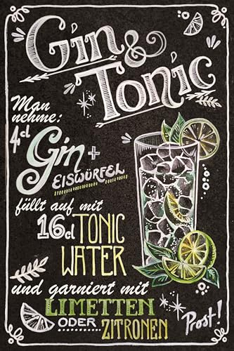 LUCKYLINDE – 30 x 20 cm Blechschild – Bar, Restaurant, Pub, Partykellder Deko Schild, Cocktail Übersicht Tafel - Gin Tonic (Tafel)