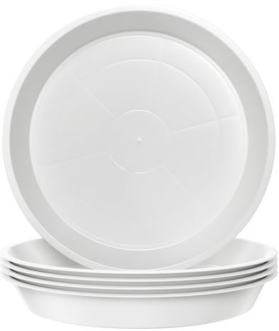 Kunjocy Pack of 5 White Plant Pot Saucers, 21 CM Round Plant Pots Trays Garden Plant Saucer Plant Plastic Plate Pot Tray for Garden Indoor Outdoor Fit Plant Pot up to 18 CM (White, Outer 21 CM)