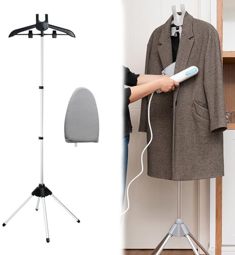 OUGPIU Soporte de Vapor para Ropa,Soporte de planchado para Vapor con Guantes de planchado,Trípode Telescópico y Percha