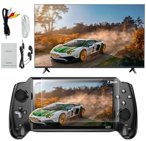 Retro Handheld Game Console, 7 Inch HD Screen Double Rocker Portable Games Console, Multi-Function Handheld Console Support 8 Emulator, TF Card Expansion, External Handle