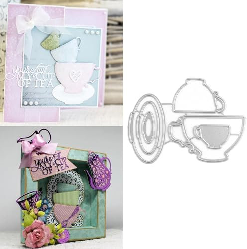 Tea Cups Dies for Card Making Vintage Tea Metal Cutting Dies for Paper Crafting Handmade Crafts Embossing Stencil Die Cuts Punch Template Molds Arts Crafts Scrapbook Album Decor