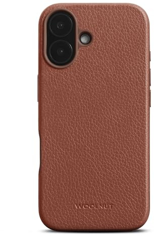 Woolnut Leather Case for iPhone 16 - Brown - Scandinavian Full-Grain Leather, Compatible with MagSafe, Slim TPU Sides, Soft Microfiber Lining, Raised Edges for Screen & Camera Protection