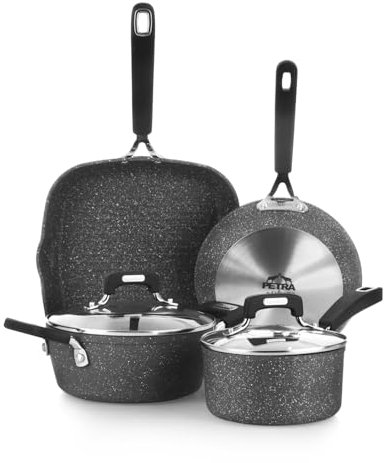 Set pentole e padelle KASANOVA New Petra Dark, antiaderente, induzione e forno fino a 180°C, con presina e cucchiaio (6, Pezzi)