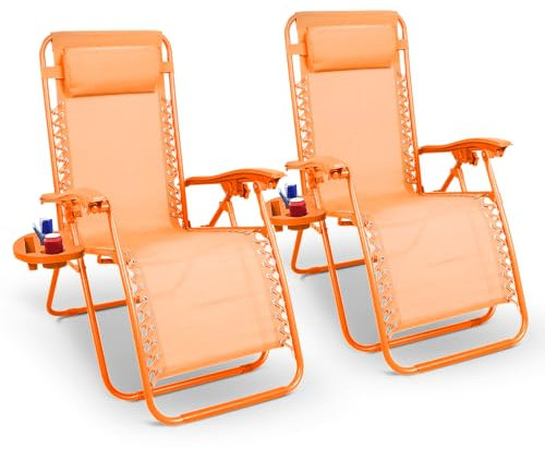 KEPLIN Gravity Chair Monocolour- Adjustable Reclining Zero Gravity Lounger for Garden & Patio -Foldable Lightweight Chair with Ergonomic Support -Durable Textilene Fabric & Non-Slip Feet-Orange 2pk