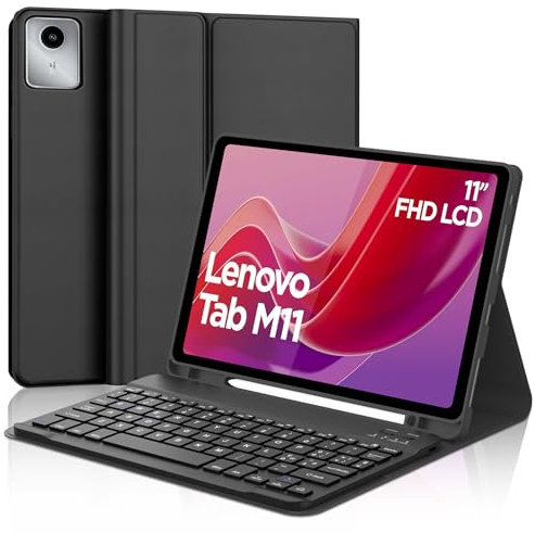 WAVATA Tastiera per Lenovo Tab M11 2024 11 Pollici, Custodia Tastiera per Lenovo Tab M11 Magnetica Bluetooth Italiano Staccabile Cover con Tastiera QWERTY Layout, TB330/TB331, Nero