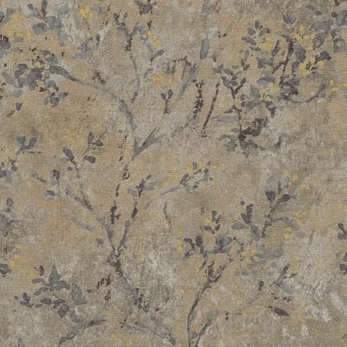 Country Style Wallpaper Wall Profhome 396501-GU hot Embossed Non-Woven Wallpaper Slightly Textured with Floral Ornaments and Metallic Highlights Brown Grey Gold 5.33 m2