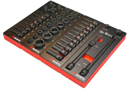 Würth 1/2 Zoll XXL Kraftsteckschlüssel Satz schwarz 46 Teile TX Innensechskant Außensechskant Nussatz in ORSY Schaumeinlage für Werkstattwagen
