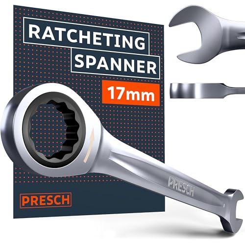 PRESCH Chiave a cricchetto 17mm – Angolo di ritorno minimo (4°, 90 denti) – Inclinazione di 15° per spazi ristretti – Chiave con cricchetto di precisione e robuste