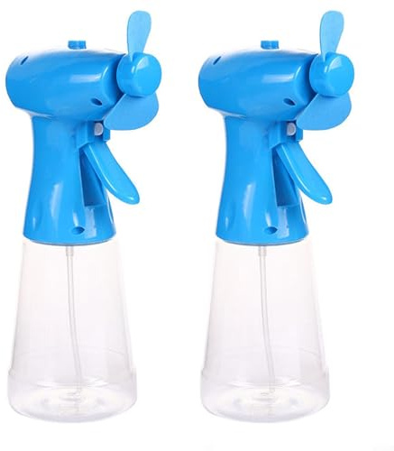 Drhomeam Tragbarer Handventilator mit Wassernebel-Spray, Outdoor-Reisekühlung, Handventilator-Gerät, batteriebetrieben, persönlicher Nebelventilator für Zuhause, Büro, Desktop (2 Stück, blau)