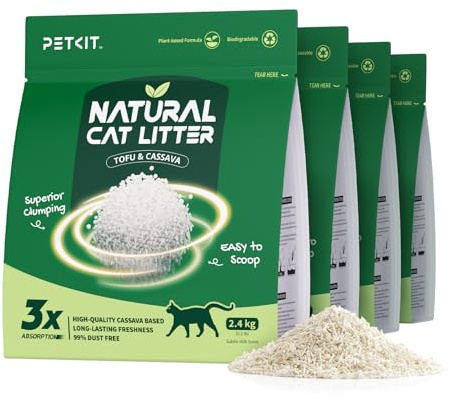 PETKIT Natural Cat Litter, Fast Clumping Litter for Cats, 9.6KG, Cassava & Tofu Mixed, Unscented Dust-free & Low Tracking, Odour Control, Flushable, Direct to Toliet, 100% Biodegradable