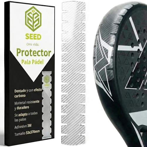 SEED Protector Pala Padel Diseño Dentado – Protección Lateral del Marco – Material Resistente Efecto Carbono – Instalación Fácil Packaging de Cartón